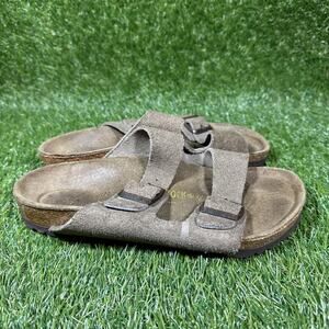 Birkenstock Arizona Mocha Birko-Flor Soft Leather Flip Flops Sandals Size 36 L5